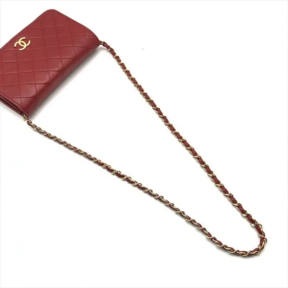 Authentic CHANEL red Lambskin classic single flap 24k gold shoulder bag - Picture 8 of 13
